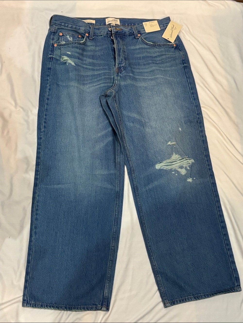 Target Relaxed Straight-Leg Jeans in Medium Blue with Distressing